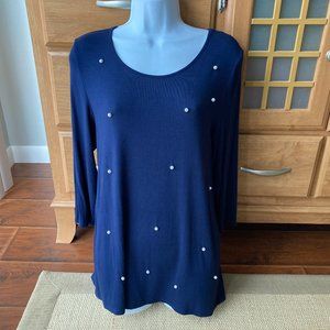 Zoe & Phoebe Navy 3/4 Sleeve Blouse Pearl Detail M